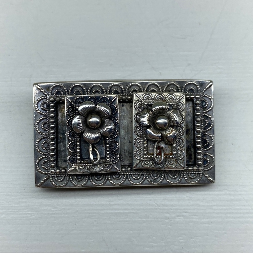 Sterling Silver Hand Engraved Victorian Floral Box Brooch